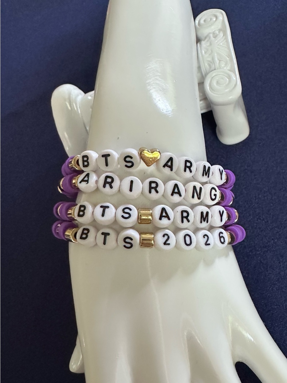 BTS ARMY!  Purple Beaded Handmade Stacking Stretch Bracelets with Gold Accents